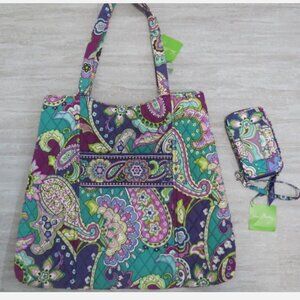 NWT $117 Vera Bradley Heather Pattern Curvy Tote and Smartphone Wristlet Set